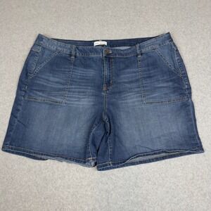 Lane Bryant Womens 24 Mid Rise Girlfriend Jean Shorts Flex Magic Waistband Blue